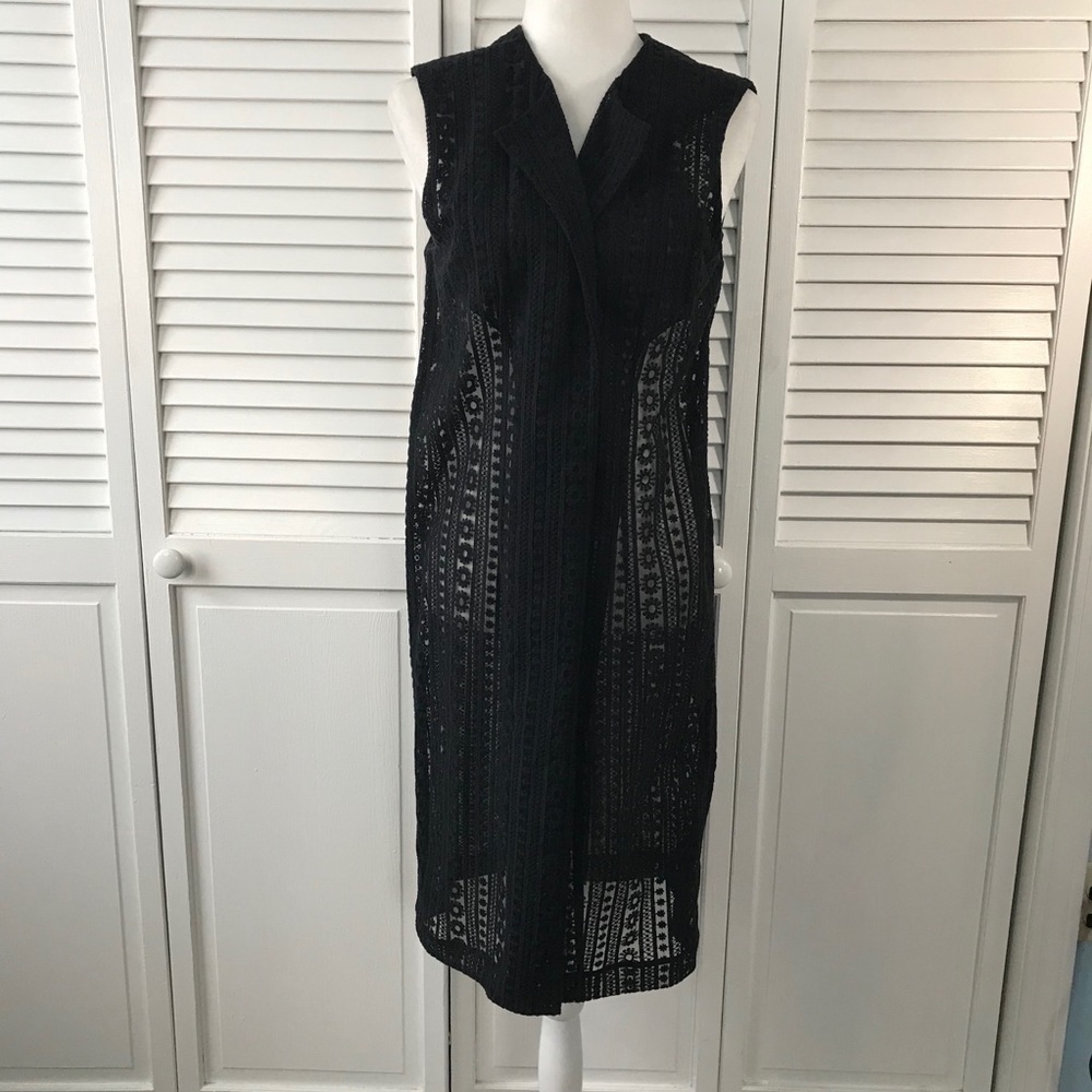 PRICE IS FIRM - NINE WEST Black Lace Cotton Long Vest Size Large